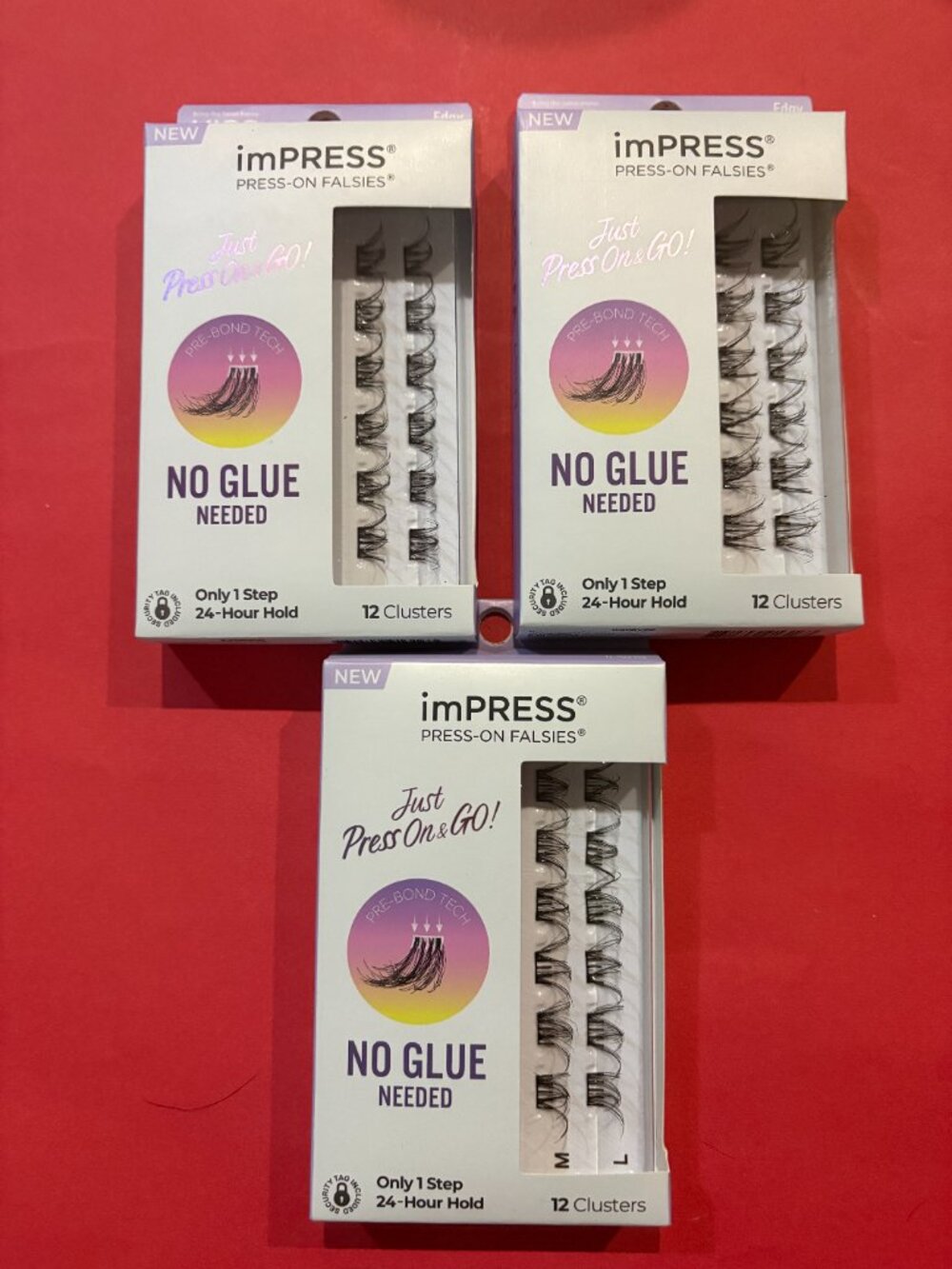 Lot 3 Kiss Impress BLACK WISPY FALSIES EYELASHES No Glue Needed!  Press-On! NEW